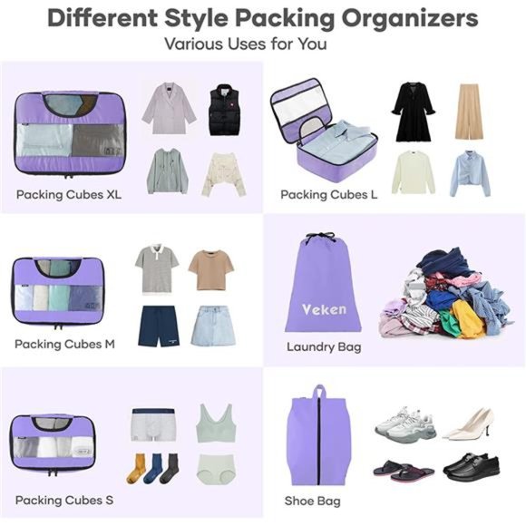 6 Pc Set Packing Cubes Luggage Packing Organizers for Travel Accessories - Picture 4 of 8